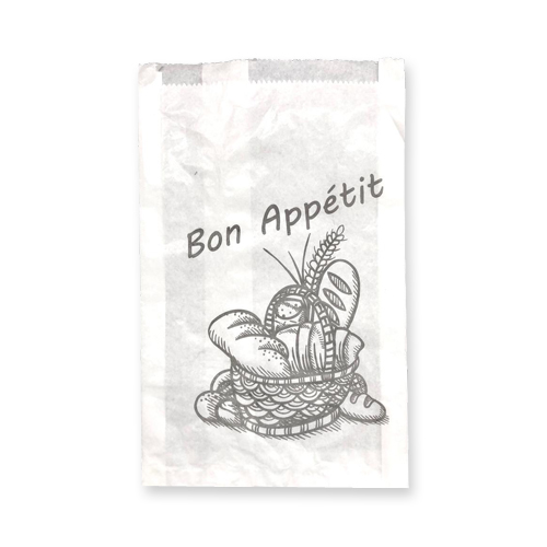 שקיות נייר לבן כרום מידה 14 (ללחם) 22X34 ס"מ 
מודפס Bon appetit ארוז 500 שקיות בחבילה 
