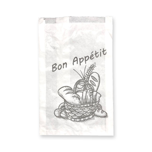 שקיות נייר לבן כרום מידה 14 (ללחם) 22X34 ס"מ 
מודפס Bon appetit ארוז 500 שקיות בחבילה 